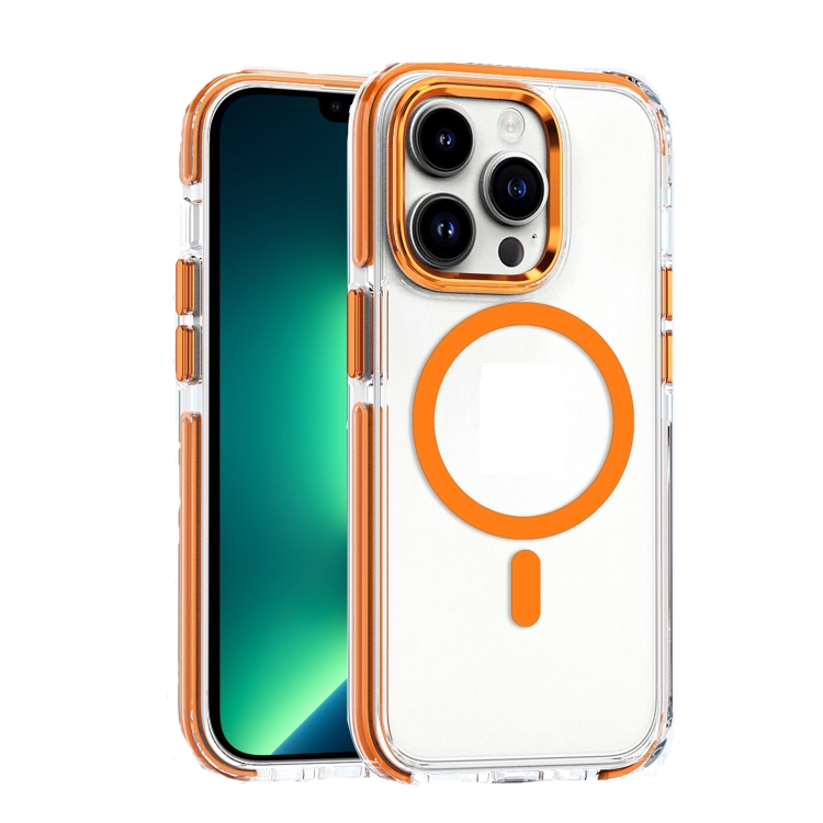 

For iPhone 13 Pro Max Dual-color MagSafe TPU Hybrid Clear PC Shockproof Phone Case(Orange)