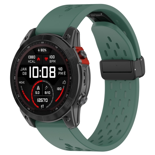 

For Garmin Fenix 7X Pro Quick Release Holes Magnetic Buckle Silicone Watch Band(Dark Green)
