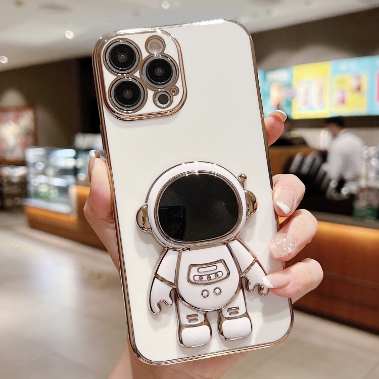

For iPhone 15 Pro Max Electroplating Astronaut Holder Phone Case(White)