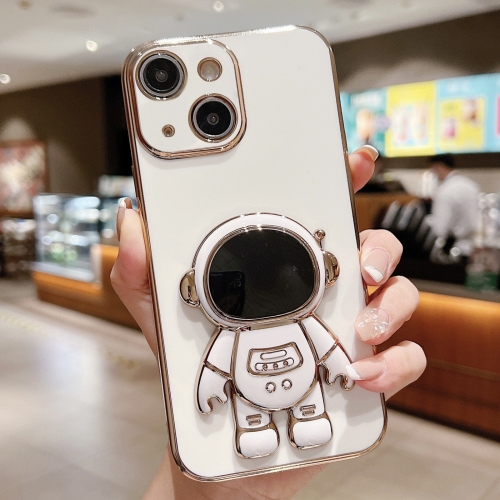 

For iPhone 15 Plus Electroplating Astronaut Holder Phone Case(White)
