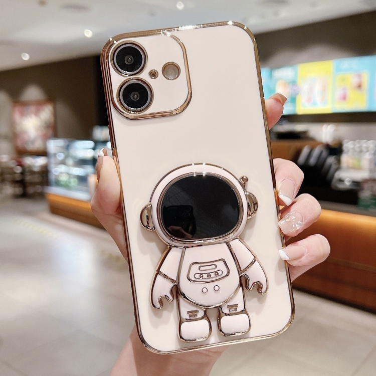 

For iPhone 16 Electroplating Astronaut Holder Phone Case(Pink)