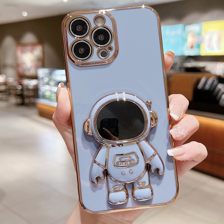 

For iPhone 16 Pro Electroplating Astronaut Holder Phone Case(Blue)