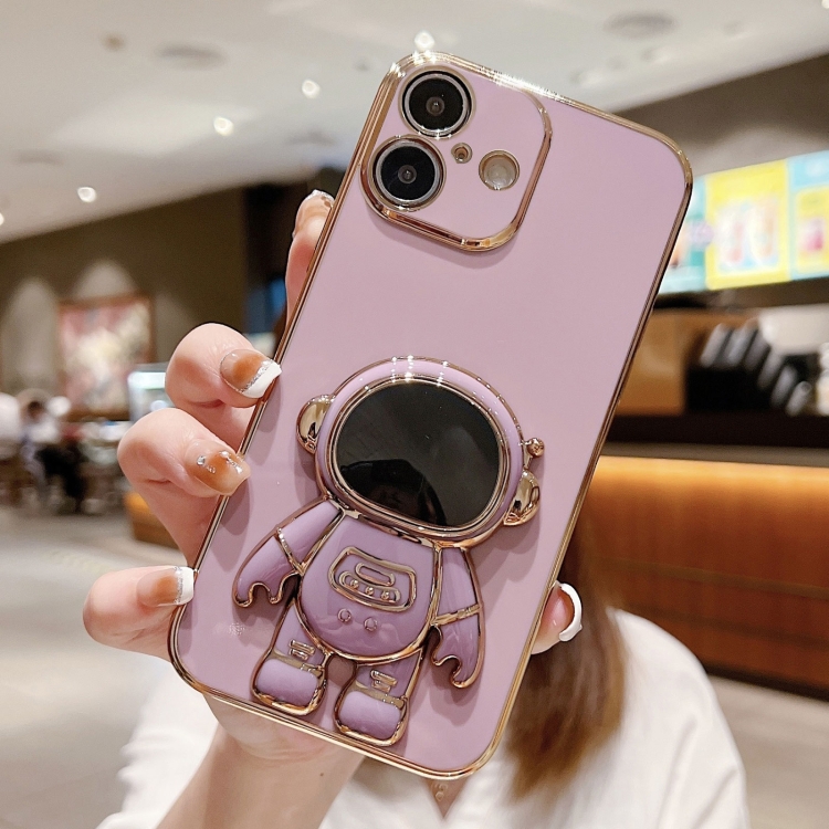

For iPhone 16 Plus Electroplating Astronaut Holder Phone Case(Purple)