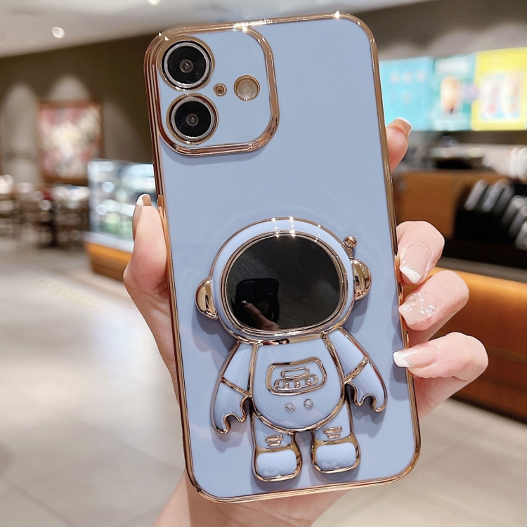 

For iPhone 16 Plus Electroplating Astronaut Holder Phone Case(Blue)