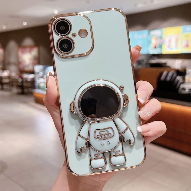 

For iPhone 16 Plus Electroplating Astronaut Holder Phone Case(Green)