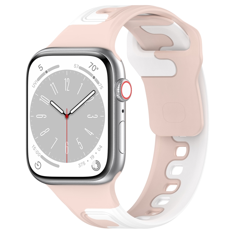 

For Apple Watch SE 2023 44mm Double Color Silicone Watch Band(Pink+White)