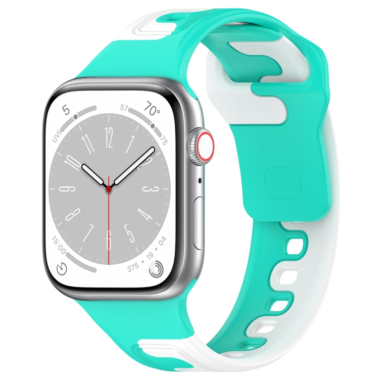 

For Apple Watch SE 2023 44mm Double Color Silicone Watch Band(Cyan+White)