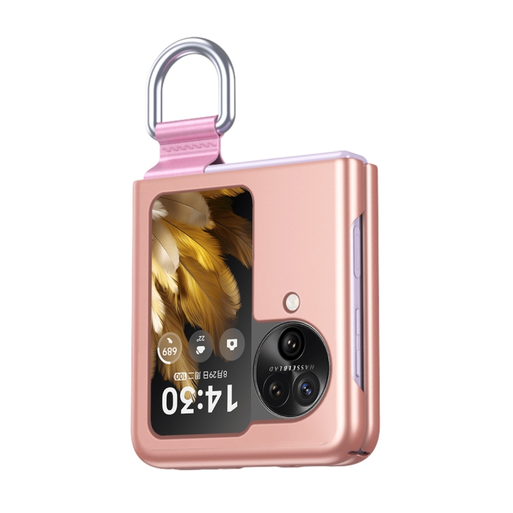 

For OPPO Find N3 Flip Silk Ribbon Ring Plain Leather Phone Case(Pink)