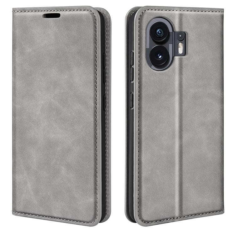 

For Nothing Phone 2 Retro-skin Magnetic Suction Leather Phone Case(Grey)