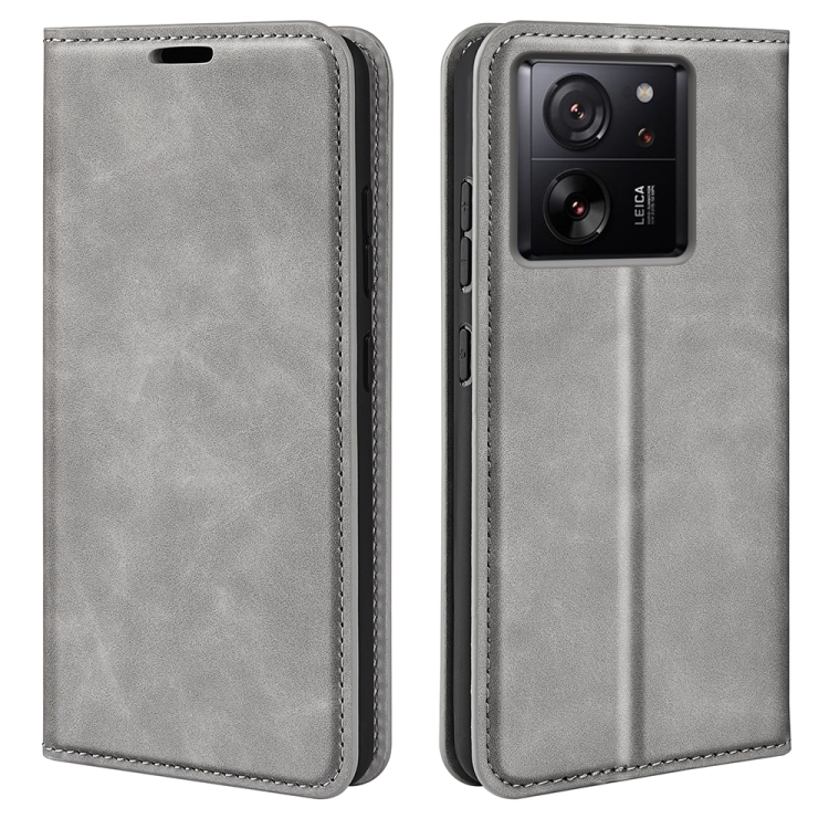 

For Xiaomi 13T Retro-skin Magnetic Suction Leather Phone Case(Grey)