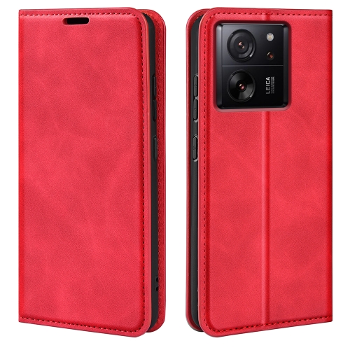 

For Xiaomi 13T Retro-skin Magnetic Suction Leather Phone Case(Red)