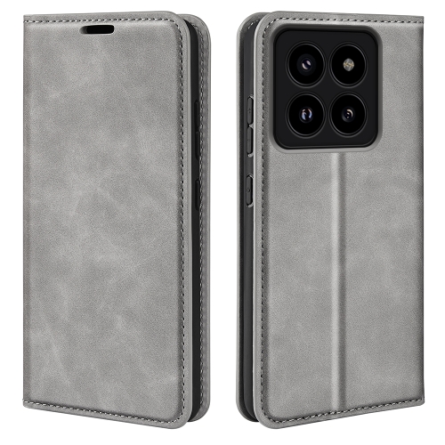 

For Xiaomi 14 Pro Retro-skin Magnetic Suction Leather Phone Case(Grey)