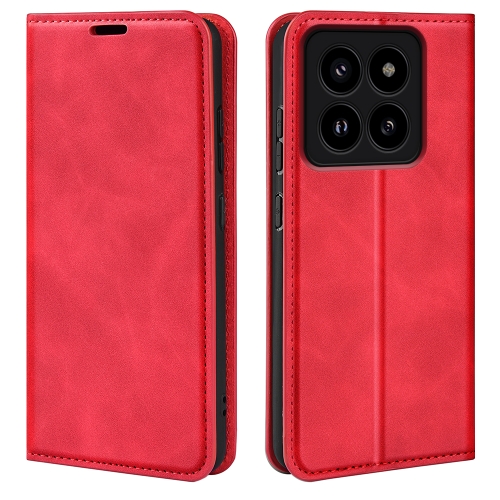 

For Xiaomi 14 Pro Retro-skin Magnetic Suction Leather Phone Case(Red)