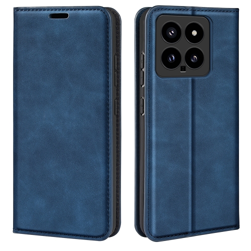 

For Xiaomi 14 Retro-skin Magnetic Suction Leather Phone Case(Dark Blue)