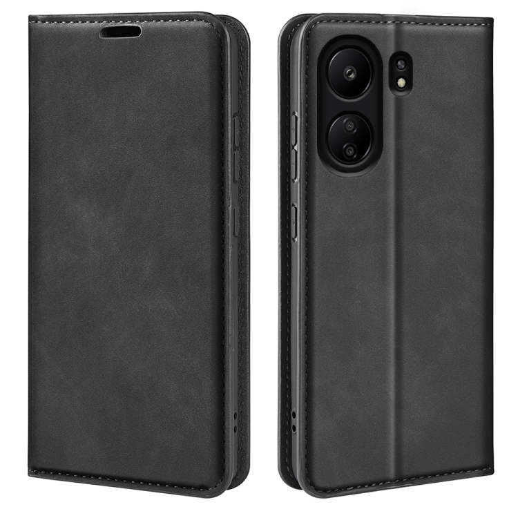 

For Xiaomi Redmi 13C Retro-skin Magnetic Suction Leather Phone Case(Black)