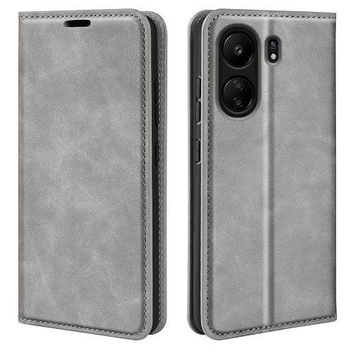 

For Xiaomi Redmi 13C Retro-skin Magnetic Suction Leather Phone Case(Grey)