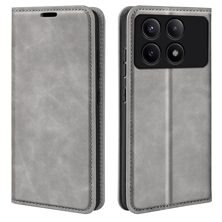 

For Xiaomi Redmi K70E Retro-skin Magnetic Suction Leather Phone Case(Grey)