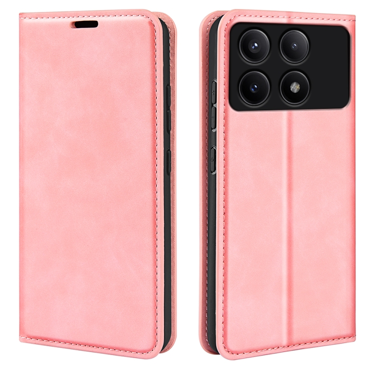 

For Xiaomi Redmi K70E Retro-skin Magnetic Suction Leather Phone Case(Pink)