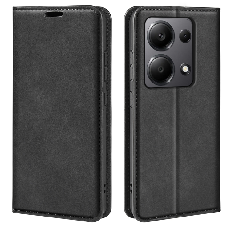 

For Xiaomi Redmi Note 13 4G Retro-skin Magnetic Suction Leather Phone Case(Black)