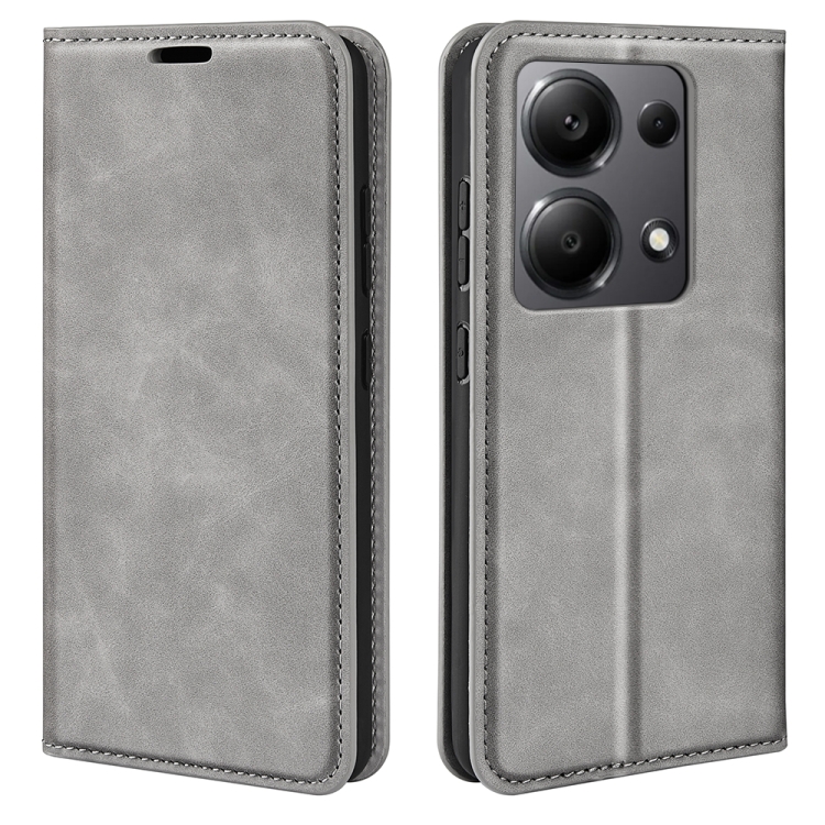 

For Xiaomi Redmi Note 13 4G Retro-skin Magnetic Suction Leather Phone Case(Grey)