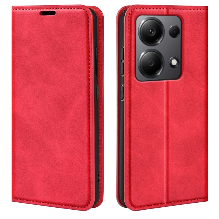 

For Xiaomi Redmi Note 13 4G Retro-skin Magnetic Suction Leather Phone Case(Red)