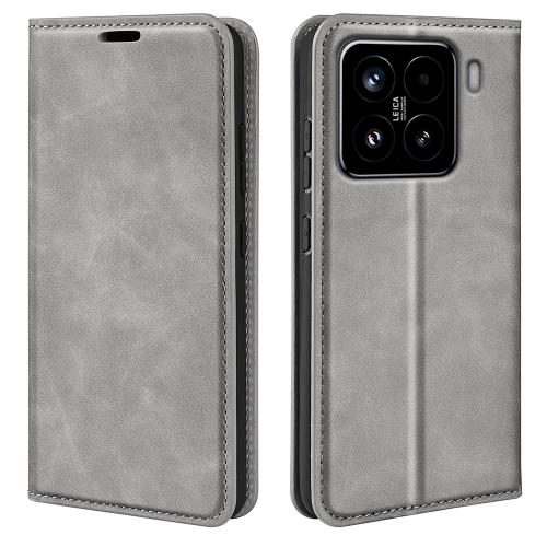 

For Xiaomi 15 Retro-skin Magnetic Suction Leather Phone Case(Grey)