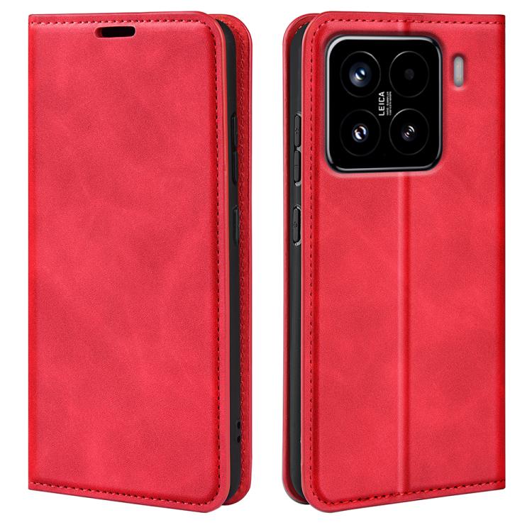 

For Xiaomi 15 Retro-skin Magnetic Suction Leather Phone Case(Red)