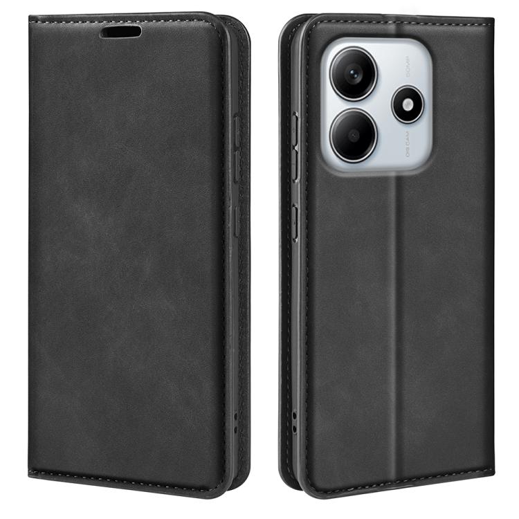 

For Redmi Note 14 4G 163.25mm Retro-skin Magnetic Suction Leather Phone Case(Black)