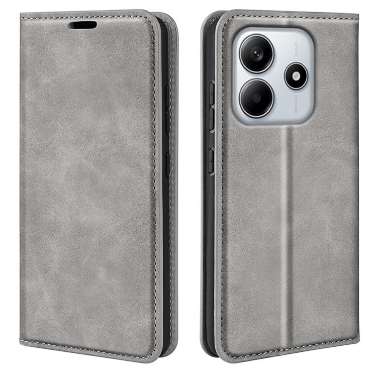 

For Redmi Note 14 4G 163.25mm Retro-skin Magnetic Suction Leather Phone Case(Grey)