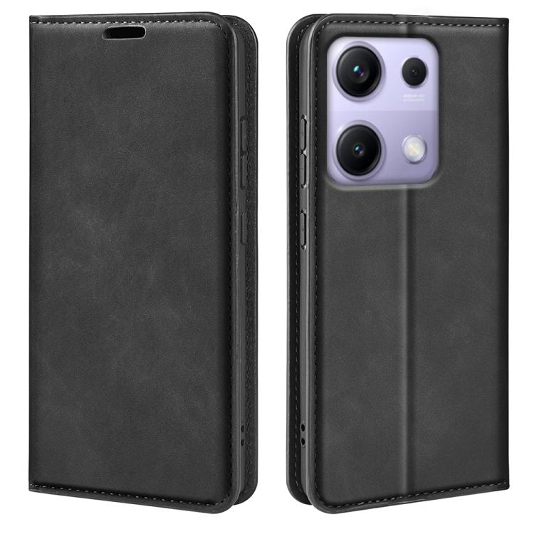 

For Redmi Note 14S 4G Retro-skin Magnetic Suction Leather Phone Case(Black)