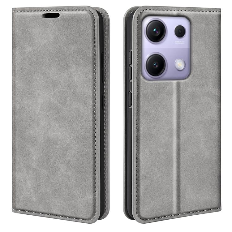 

For Redmi Note 14S 4G Retro-skin Magnetic Suction Leather Phone Case(Grey)