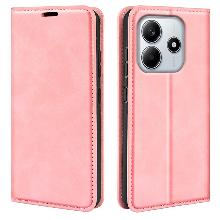 

For Redmi Note 14 4G 164.84mm Retro-skin Magnetic Suction Leather Phone Case(Pink)