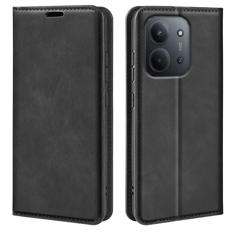 

For Redmi 15C 4G EU / 15C 5G 173.1mm Retro-skin Magnetic Suction Leather Phone Case(Black)