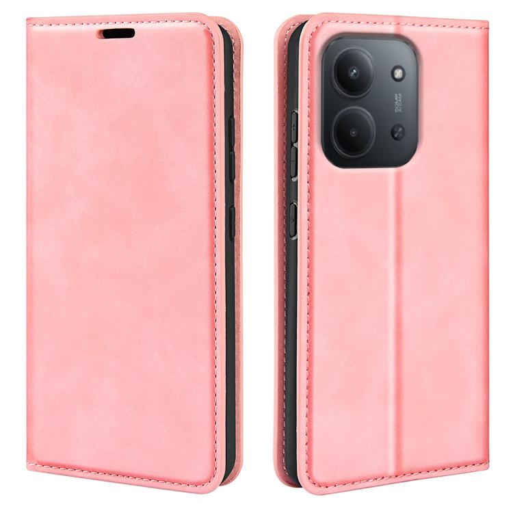 

For Redmi 15C 5G / 4G EU 173mm Retro-skin Magnetic Suction Leather Phone Case(Pink)