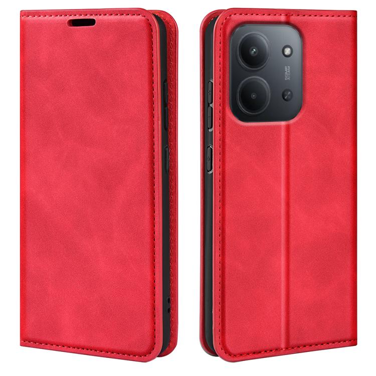 

For Redmi 15C 5G / 4G EU 173mm Retro-skin Magnetic Suction Leather Phone Case(Red)