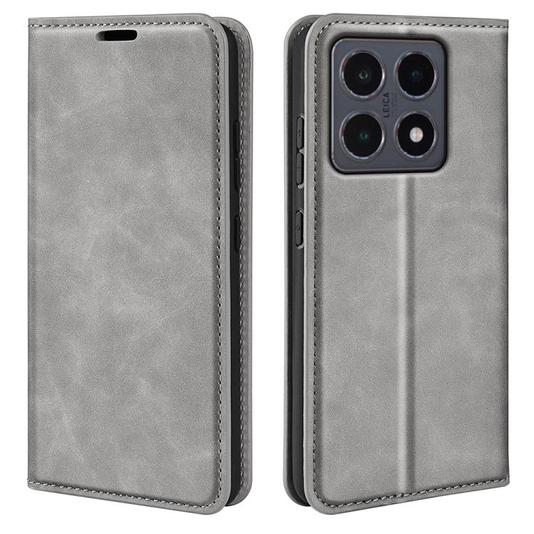 

For Xiaomi 15T Retro-skin Magnetic Suction Leather Phone Case(Grey)