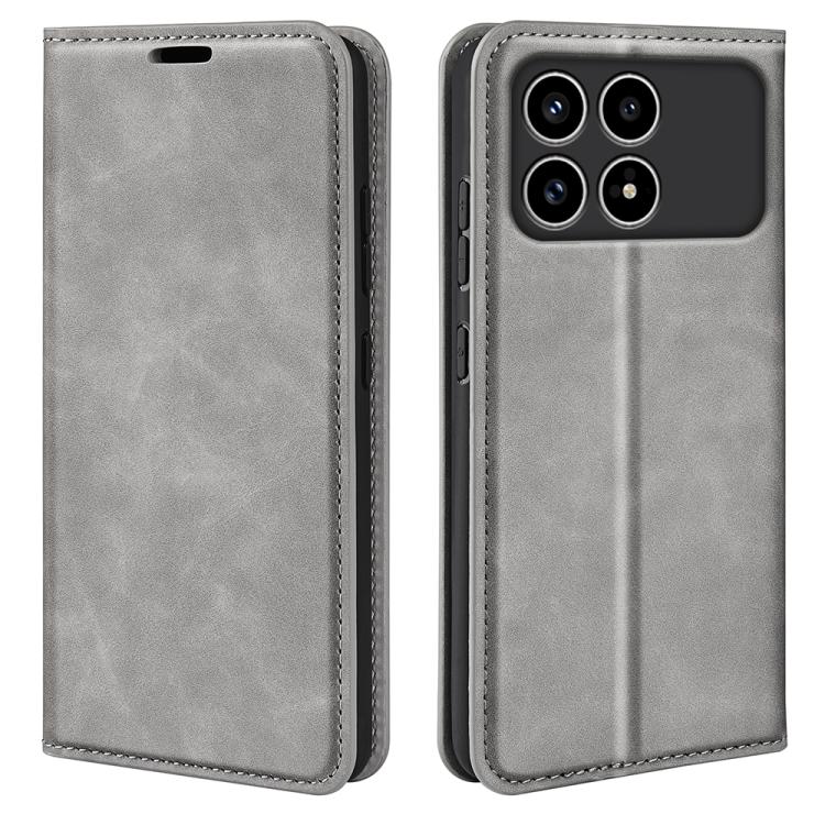 

For Xiaomi Poco F8 Pro 5G Retro-skin Magnetic Suction Leather Phone Case(Grey)
