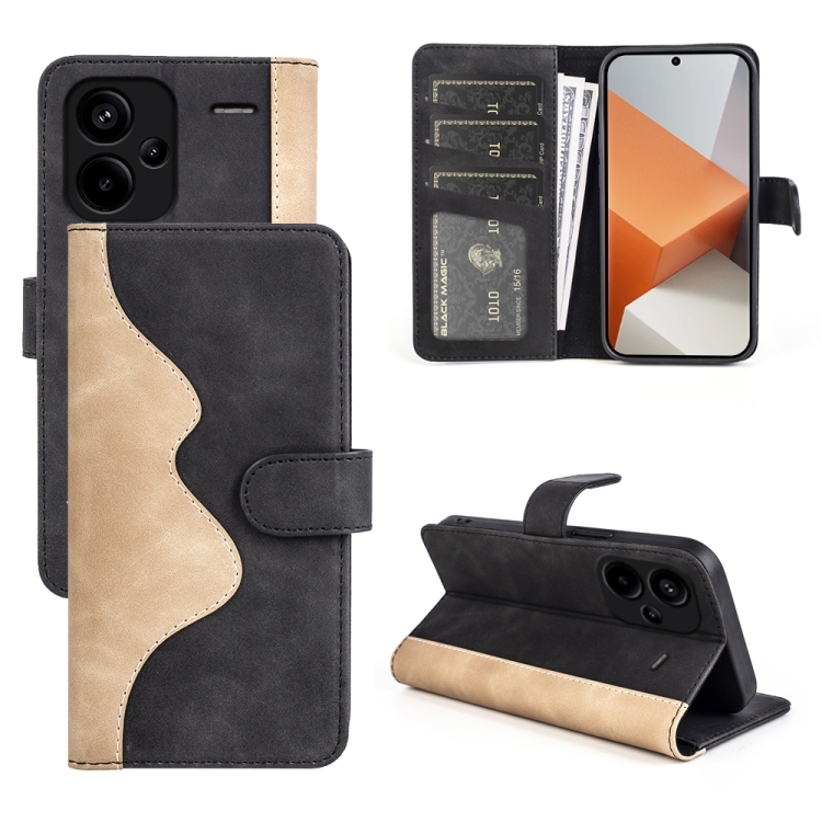 

For Xiaomi Redmi Note 13 Pro+ Stitching Horizontal Flip Leather Phone Case(Black)