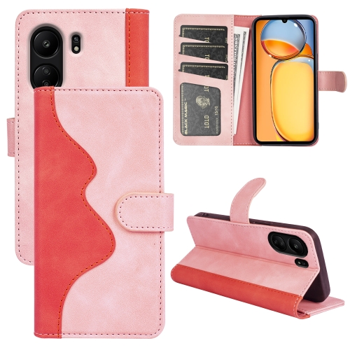 

For Xiaomi Redmi 13C Stitching Horizontal Flip Leather Phone Case(Red)
