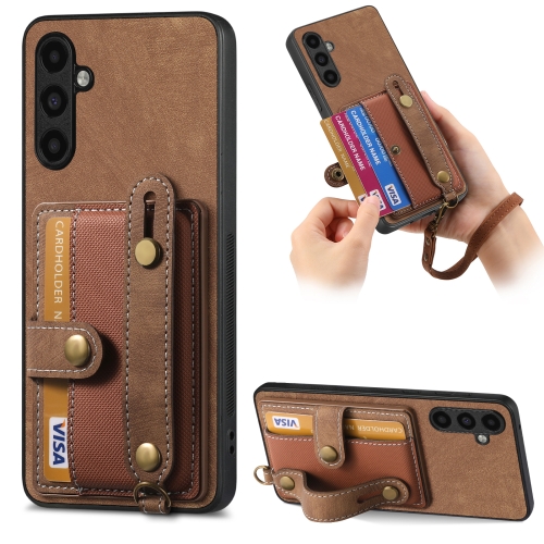 

For Samsung Galaxy A13 5G Retro Cross Wristband Wallet Leather Back Phone Case(Brown)