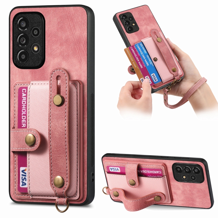 

For Samsung Galaxy A23 Retro Cross Wristband Wallet Leather Back Phone Case(Pink)
