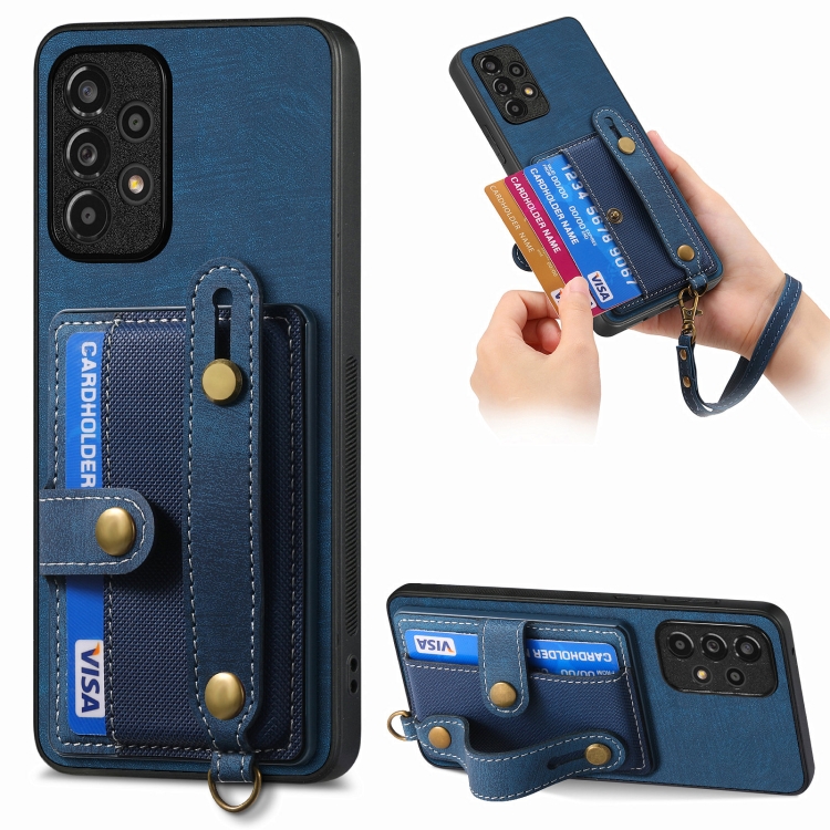 

For Samsung Galaxy A23 Retro Cross Wristband Wallet Leather Back Phone Case(Blue)