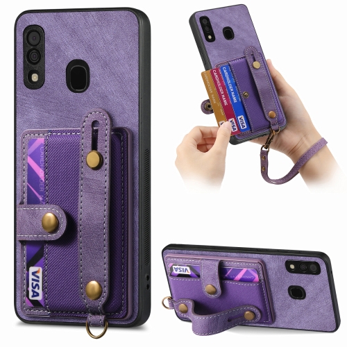 

For Samsung Galaxy A30/A20/M10s Retro Cross Wristband Wallet Leather Back Phone Case(Purple)