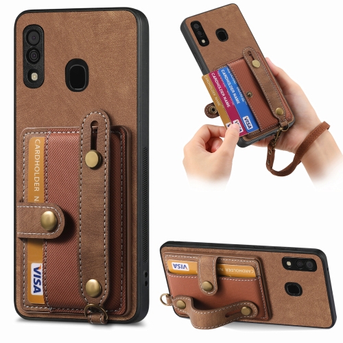 

For Samsung Galaxy A30/A20/M10s Retro Cross Wristband Wallet Leather Back Phone Case(Brown)