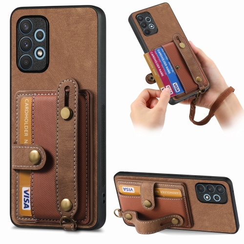 

For Samsung Galaxy A32 4G Retro Cross Wristband Wallet Leather Back Phone Case(Brown)