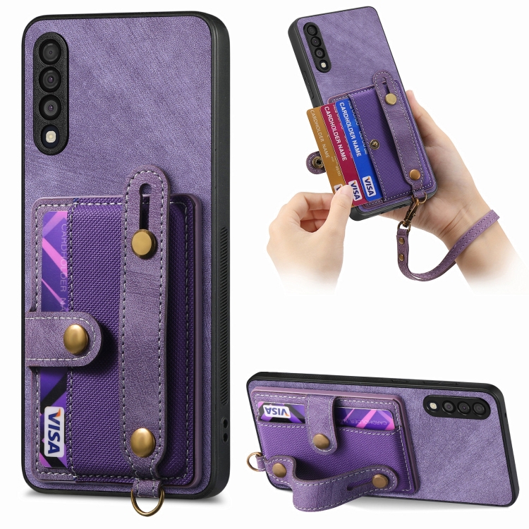 

For Samsung GalaxyA50/A50s/A30s Retro Cross Wristband Wallet Leather Back Phone Case(Purple)