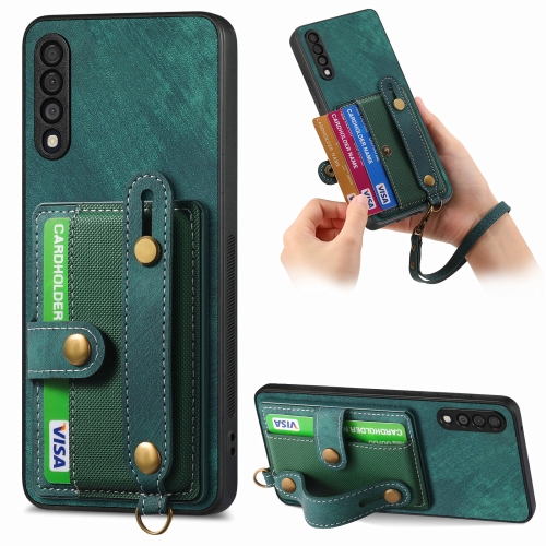 

For Samsung GalaxyA50/A50s/A30s Retro Cross Wristband Wallet Leather Back Phone Case(Green)