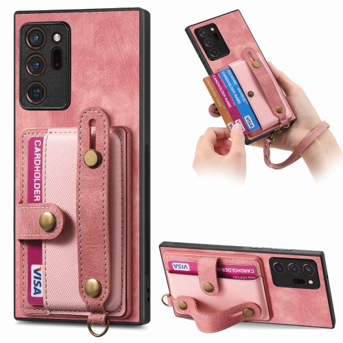 

For Samsung Galaxy Note20 Ultra Retro Cross Wristband Wallet Leather Back Phone Case(Pink)