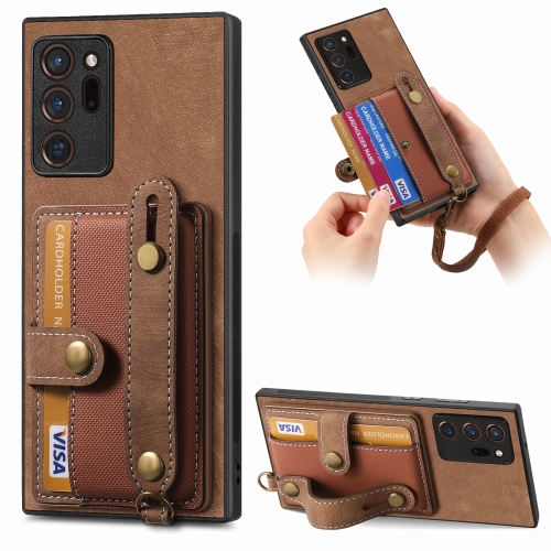 

For Samsung Galaxy Note20 Ultra Retro Cross Wristband Wallet Leather Back Phone Case(Brown)