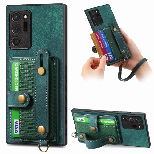

For Samsung Galaxy Note20 Ultra Retro Cross Wristband Wallet Leather Back Phone Case(Green)
